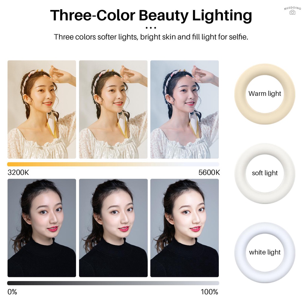 ღ VIJIM VL64 6 Inch Mini Selfie Ring Light LED Beauty Light 3 Lighting Modes 3200K-5600K Dimmable Built-in Rechargeable Battery with Cold Shoe Mount for Vlog Live Streaming Online Video Makeup