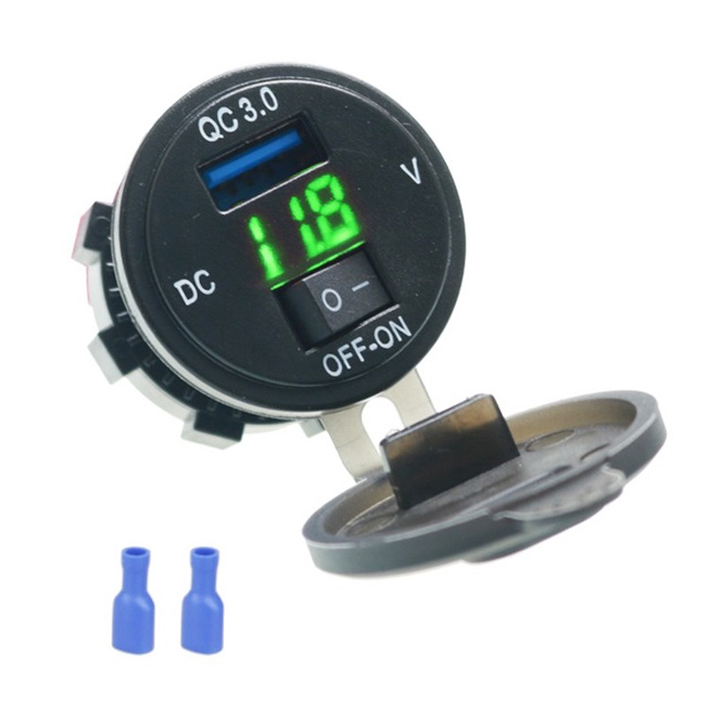 Ổ Cắm USB 3.0 Kiêm Vôn Kế Có Đèn LED Và Cổng Sạc USB Cho Xe Hơi / Xe Máy / Tàu Thuyền