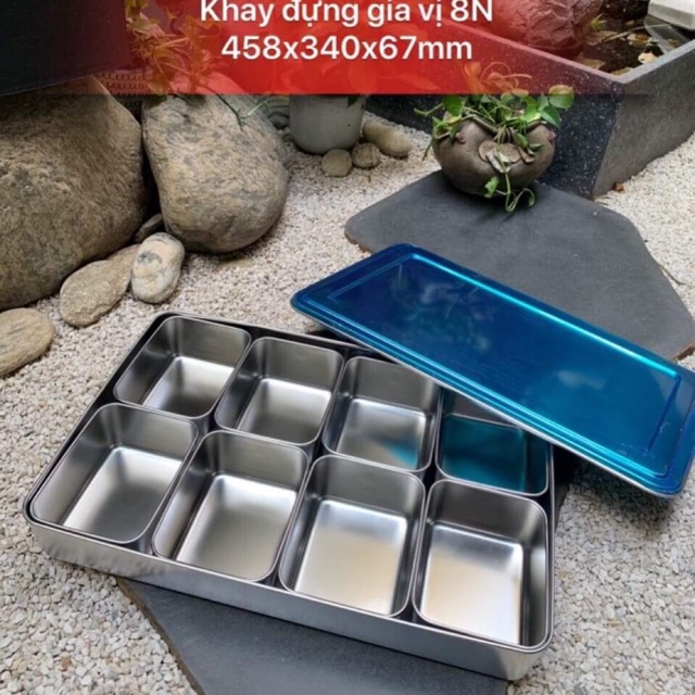 Khay inox đựng topping 8 ngăn 304