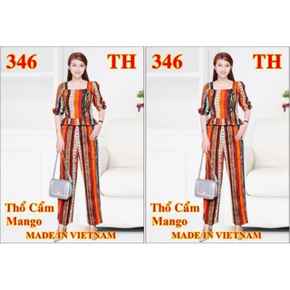 bộ đồ mặc nhà. tay ngắn quần dài. lua mango họa tiết thổ cẩm