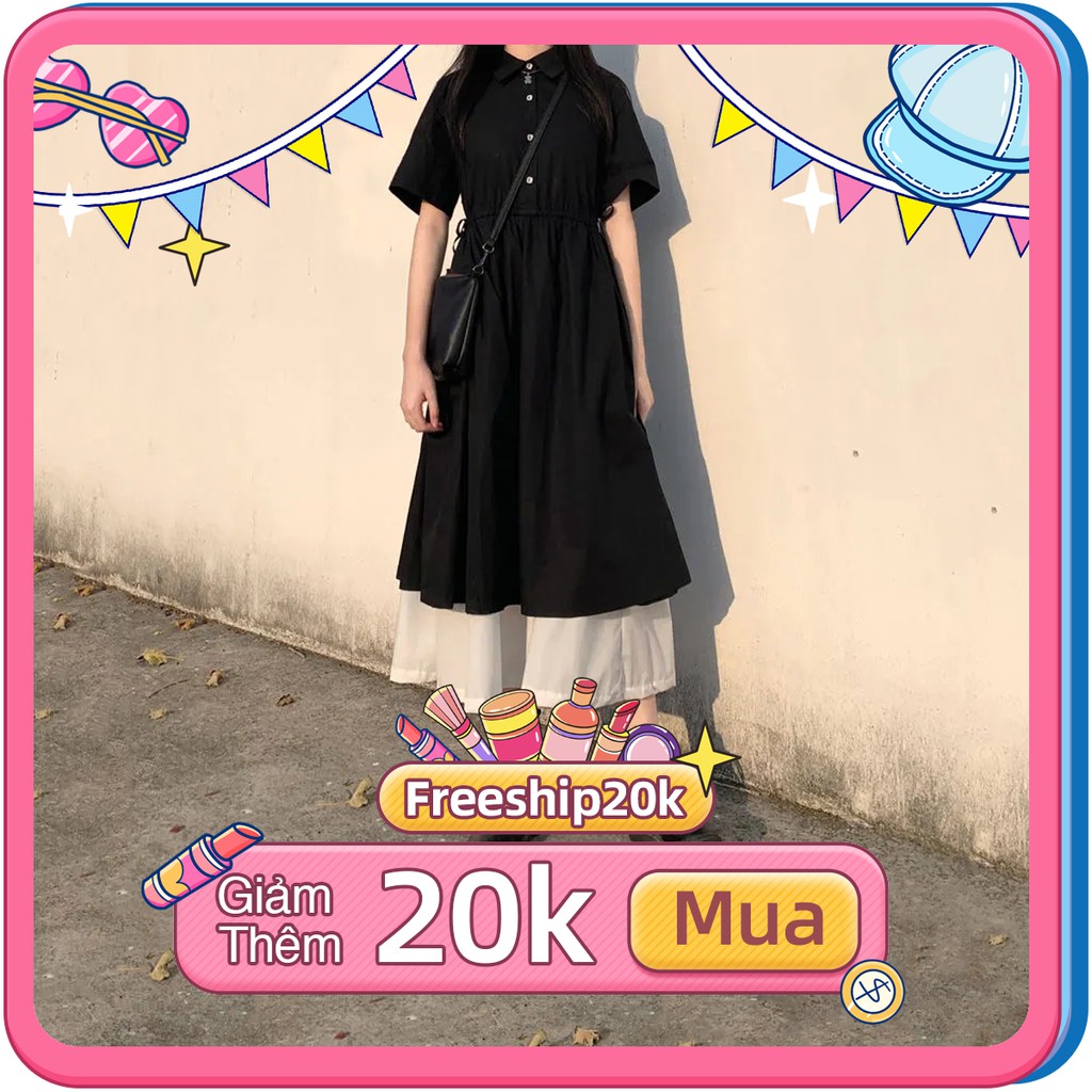 Váy ULZAANG Đen Dáng Dài 2 Tầng Tay Ngắn (Có hình thật ở cuối)