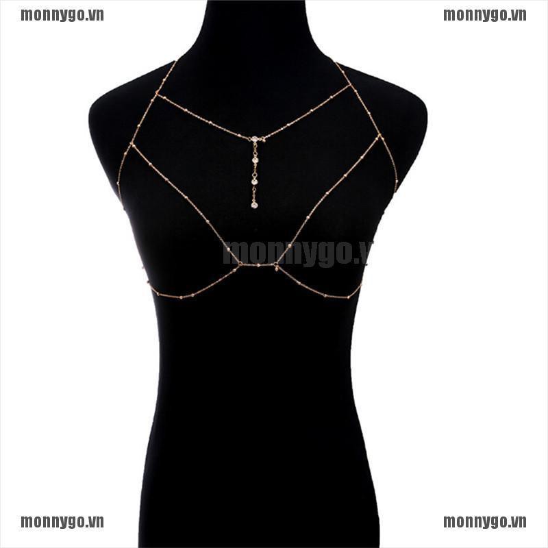 [COD+monnygo]Rhinestones Tassel Necklace Beach Bikini Crossover Body Chain