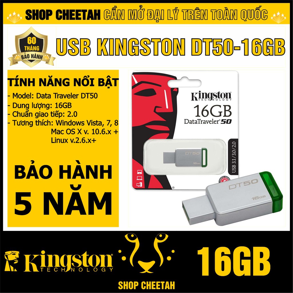 USB Kingston 16GB DataTraveler DT50 – Vỏ thép nguyên khối – Chịu va đập – Kháng nước – CHÍNH HÃNG – Bảo hành 5 năm