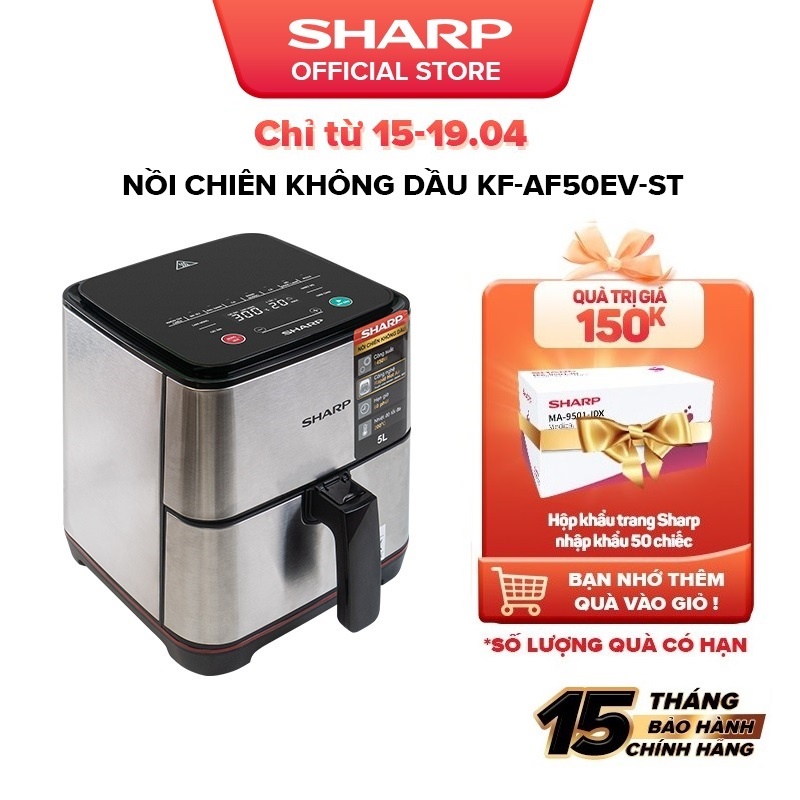 [Mã ELBAU10 giảm 10% đơn 500K][New Model] Nồi Chiên Không Dầu Sharp KF-AF50EV-ST Chống Dính 5L [1700W]