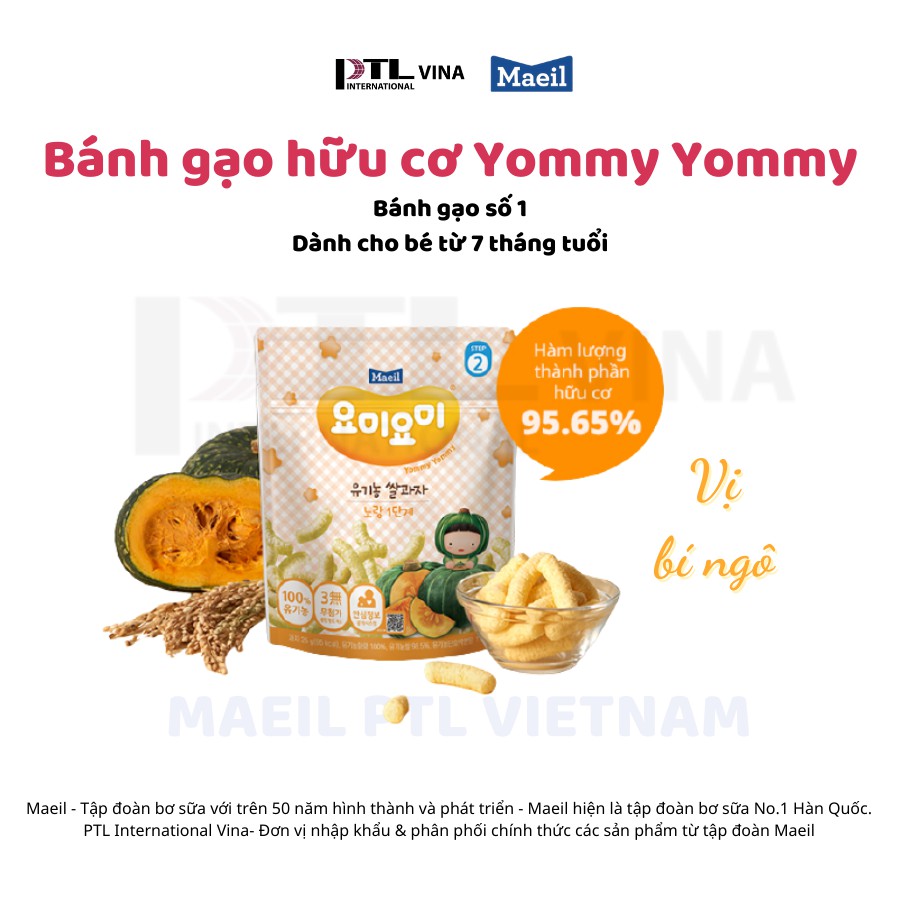 [Maeil chính hãng] Bánh ăn dặm hữu cơ Yommy Yommy Maeil Hàn Quốc cho bé từ 7M bịch 25G