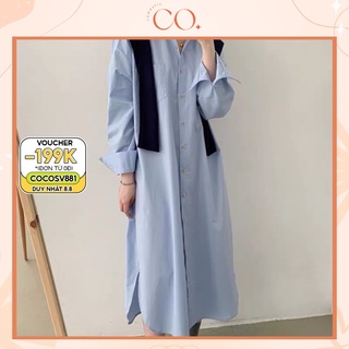 Váy sơ mi nữ dáng dài form rộng suông, đầm sơ mi nữ dài tay phong cách Hàn Quốc A20