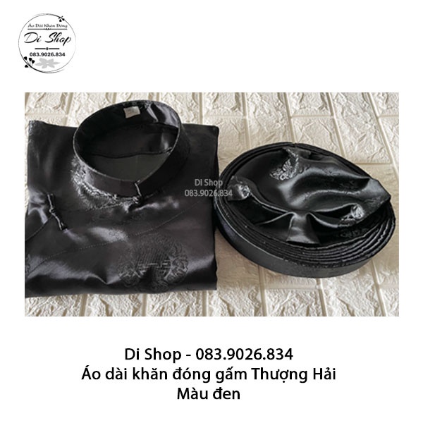 Áo dài khăn đóng nam gấm Thượng Hải  - Màu Đen