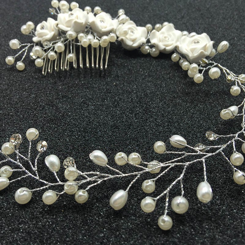 Lược cài tóc cô dâu đính hạt giả ngọc trai