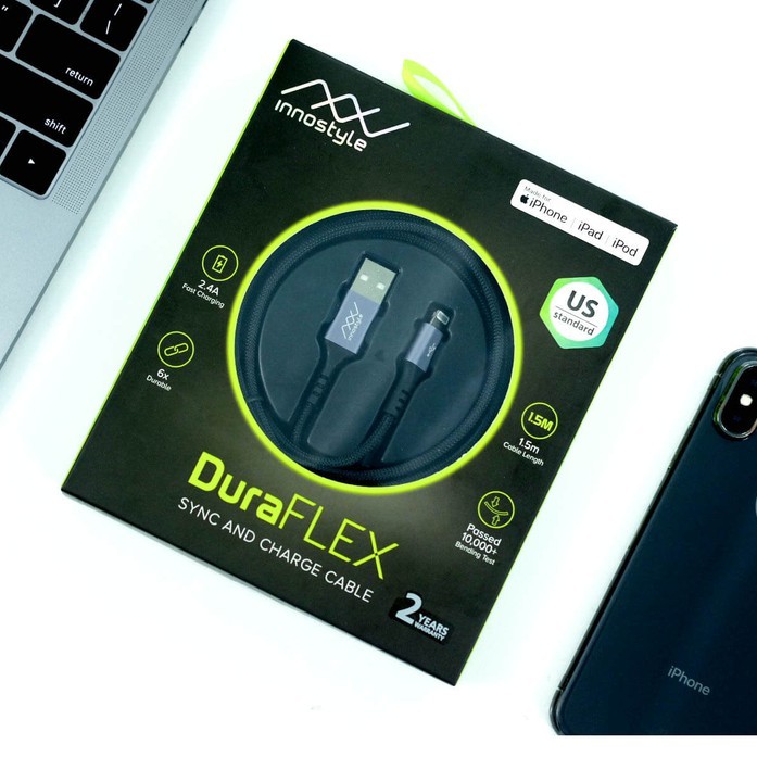 Dây sạc iphone Innostyle Duraflex sạc nhanh chống đứt chuẩn hàng Mỹ