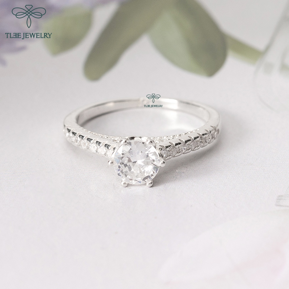 Nhẫn bạc nữ TLEE chấu đá cao viền đá bằng sang trọng TleeJewelry A0191