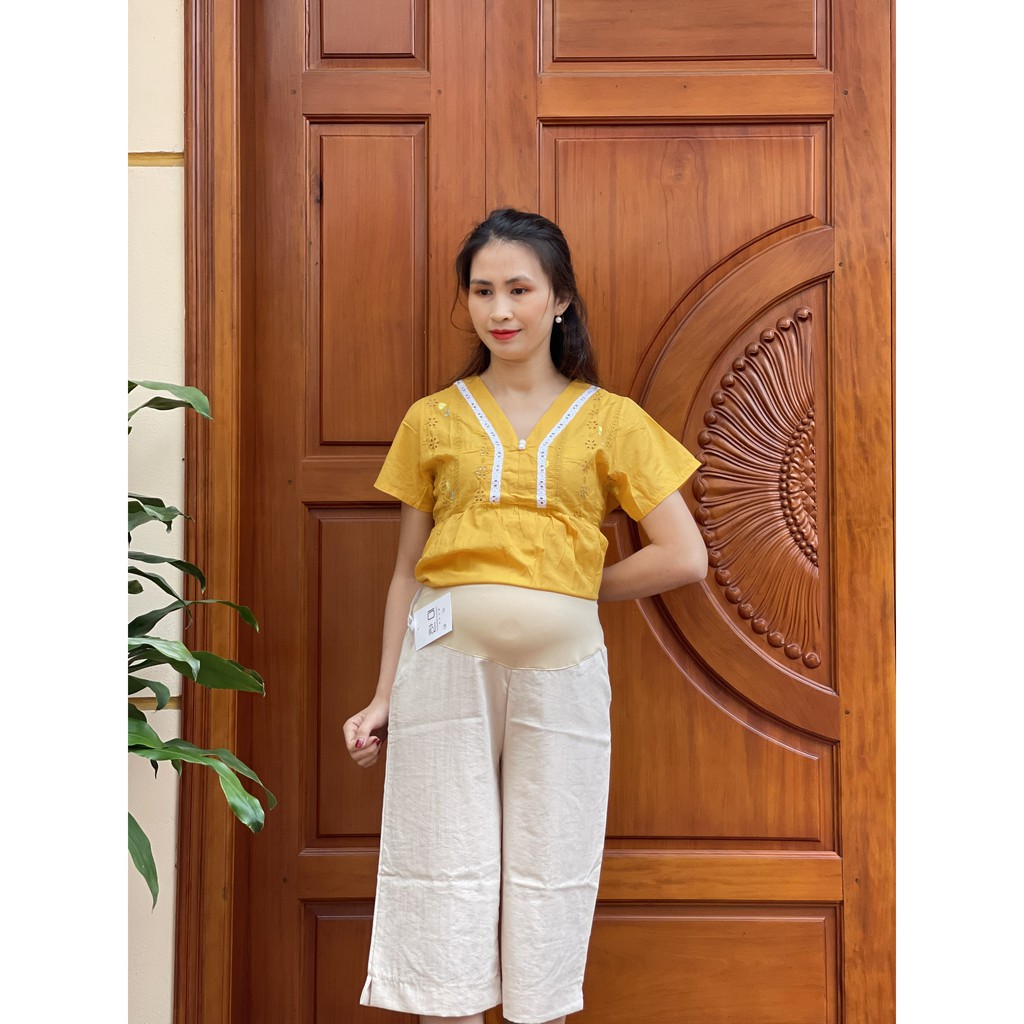 Quần bầu LỬNG đũi cạp cao có cúc và chun chỉnh bụng QB7223