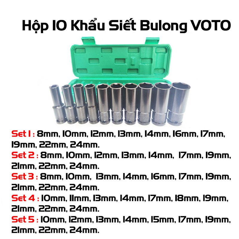 Hộp 10 Đầu Khẩu VITO 1/2 8-24mm Dài 78mm Vặn Bulong , Đầu Bulong, Đầu Tiếp, Đầu Điếu Mạ Crôm