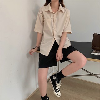 Áo sơ mi tay ngắn màu da basic unisex