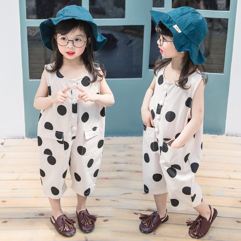 Jumpsuit Chấm Bi Phong Cách Hàn Quốc Cho Bé Gái