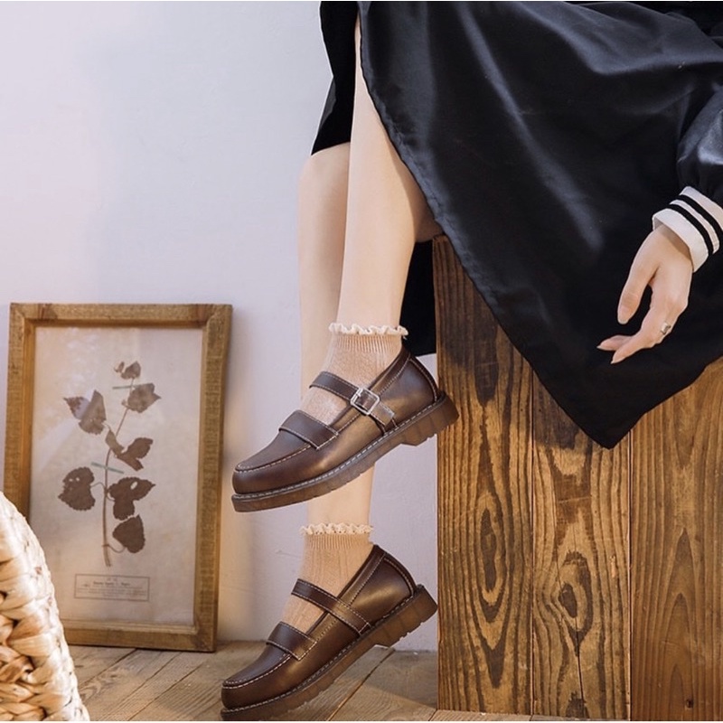Giày búp bê có quai mori girl vintage đế cao 3cm học sinh lolita ulzzang Nhật Bản - Yannie