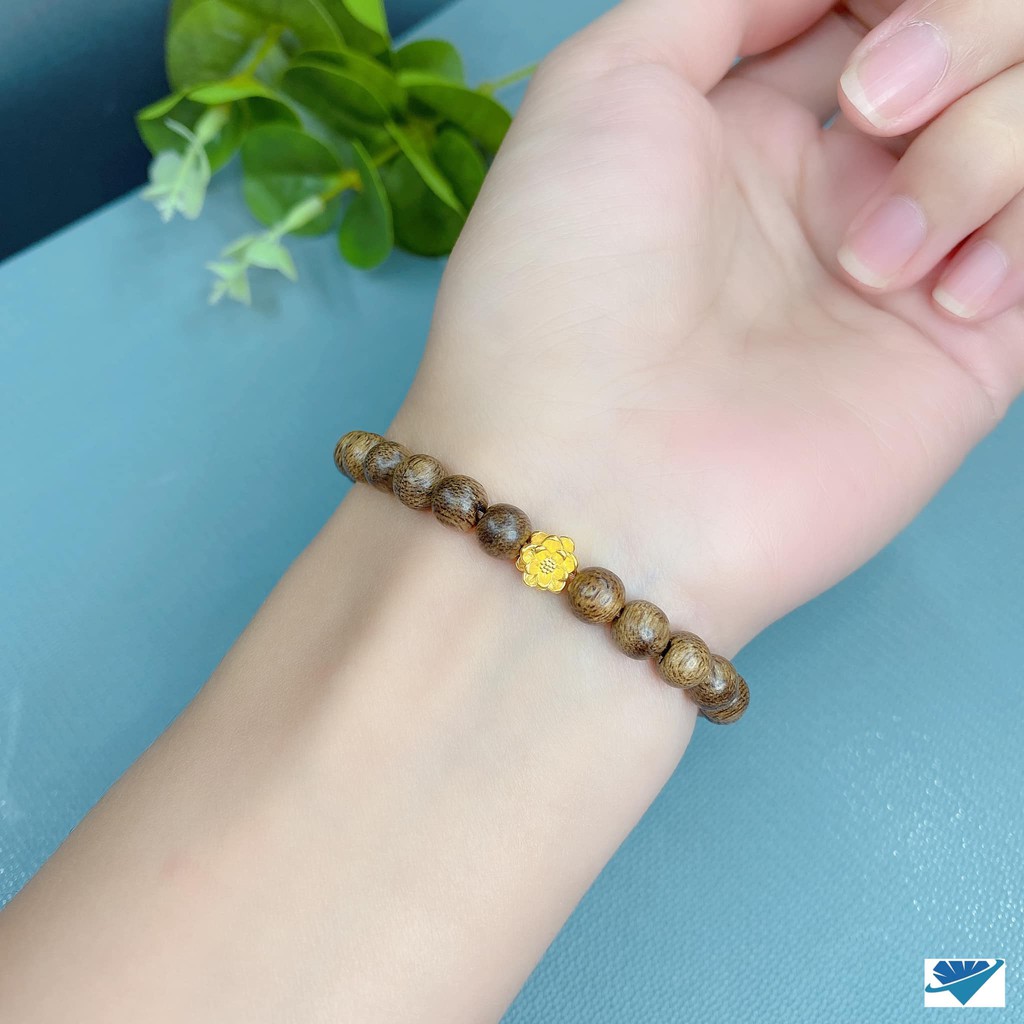 VÒNG TAY TRẦM HƯƠNG MIX HOA SEN VÀNG24K 6LI