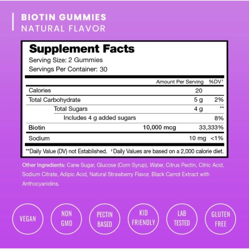 Kẹo dẻo thuần chay da tóc móng Biotin 10,000mcg nam nữ NutraChamps 60 viên USA