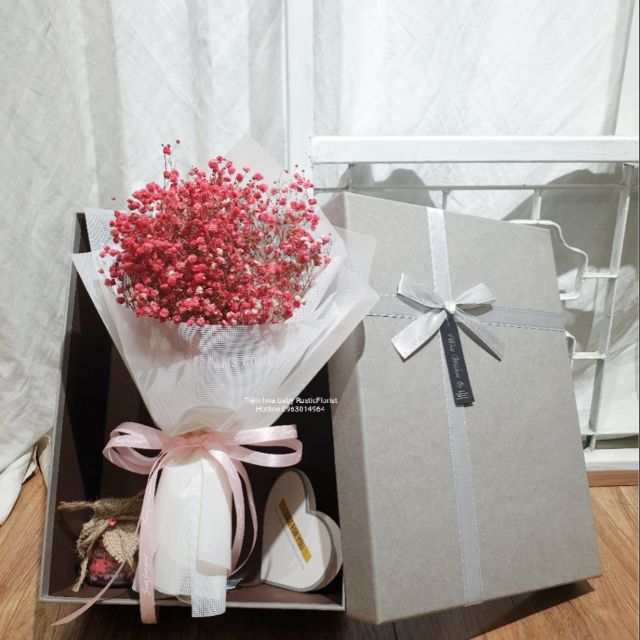 [HỘP HOA KHÔ] Hoa baby khô đỏ nhập khẩu cao cấp món quà tặng độc đáo ý nghĩa