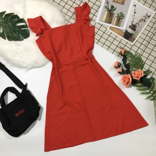 Đầm đỏ bèo 2 dây cánh tiên ảnh chụp thật 100%