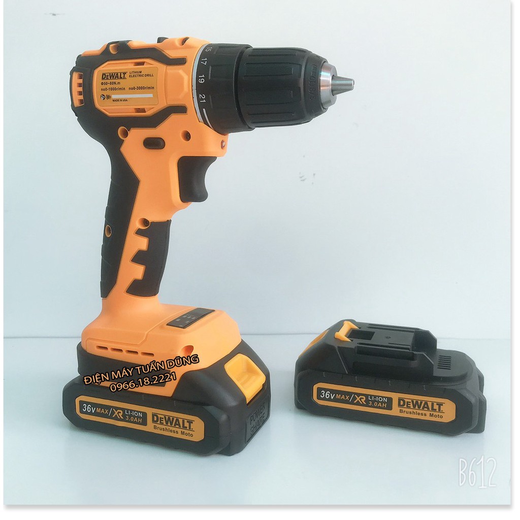 Máy khoan pin Dewalt 36v và 30 phụ kiện, 2 pin, 100% dây đồng