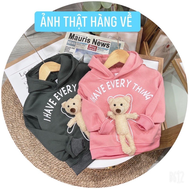 Áo nỉ mũ kèm gấu bông cho bé