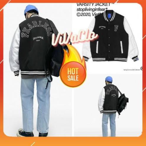 Áo Khoác Dù VARSITY JACKET F Đen Trắng thiết kế tinh tế cho phái đẹp thời trang kmg