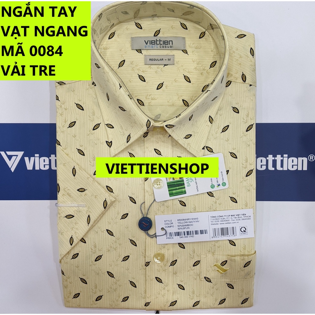(0084 Sn) ÁO SƠ MI VIỆT TIẾN NGẮN TAY VẠT NGANG VẢI TRE