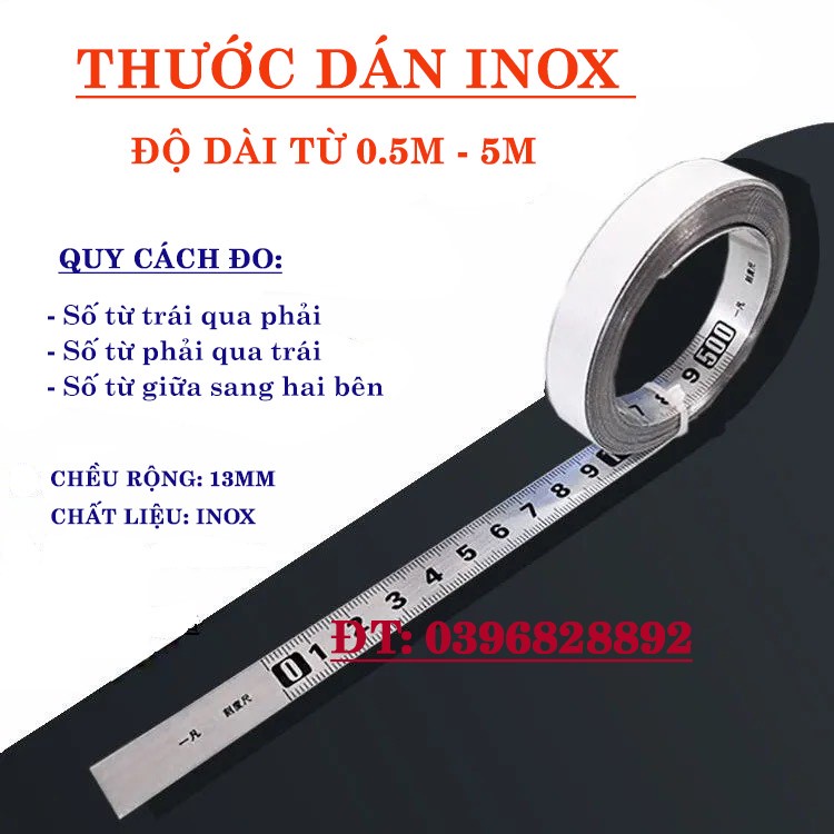 Thước dán inox kích thước 1m - 2m - 3m - 5m