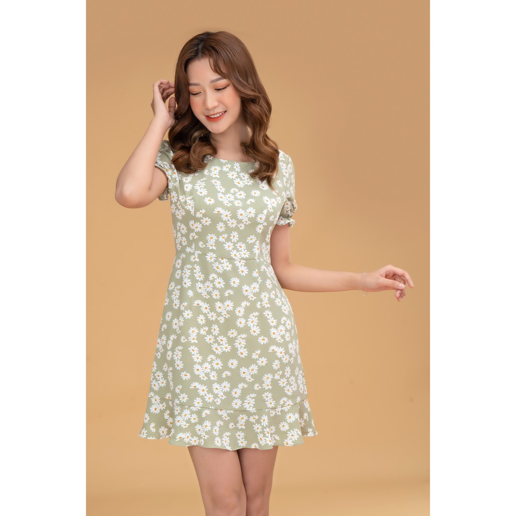 Váy Nữ Hoa Nhí Dáng Xòe Phối Bèo Tay SILBER