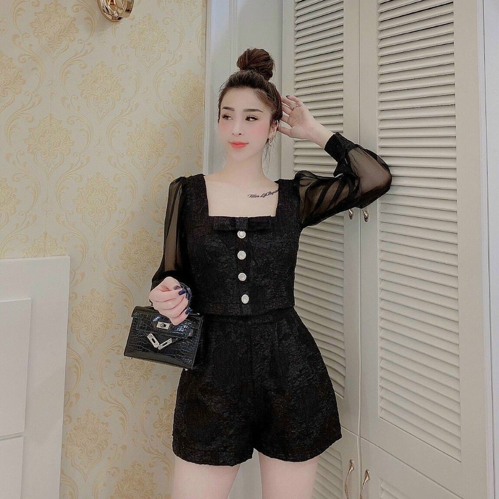 Set áo tay dài cài nút và quần ngắn sang chảnh