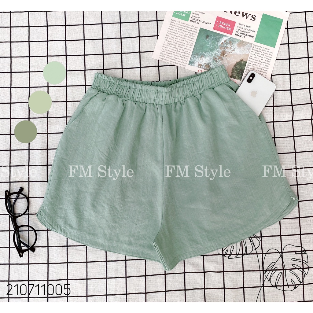Quần đùi nữ FM Style short ống rộng lưng cao mặc nhà cao cấp chất thun co giãn thấm hút mồ hôi ngày hè 210711001