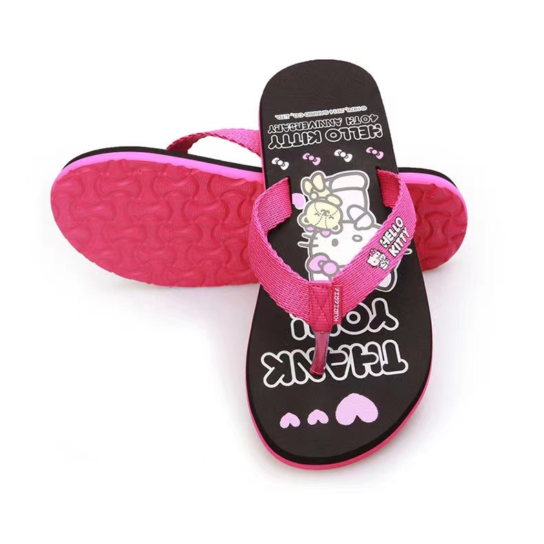 Dép Quai Ngang Đi Biển Chống Trượt Màu Hồng In Hoạt Hình Hello Kitty Dễ Thương Cho Bạn Gái
