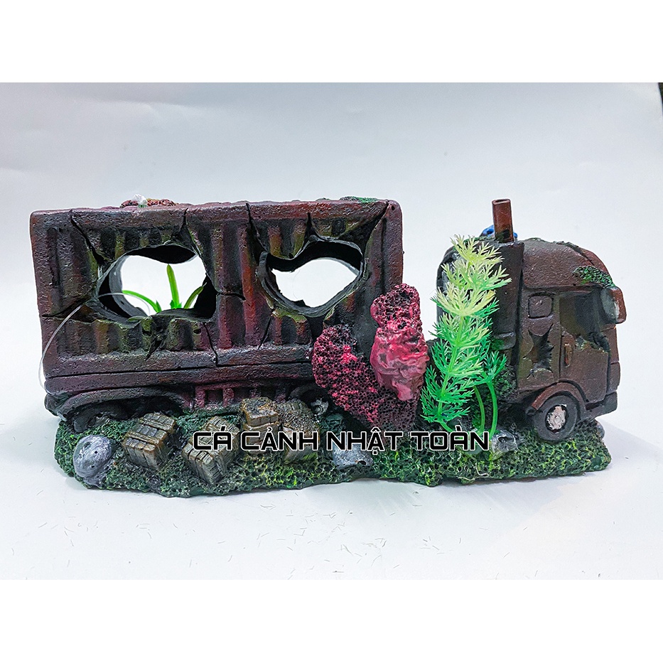 MÔ HÌNH XE TẢI TRANG TRÍ BỂ CÁ, TIỂU CẢNH NON BỘ 21X7X11CM