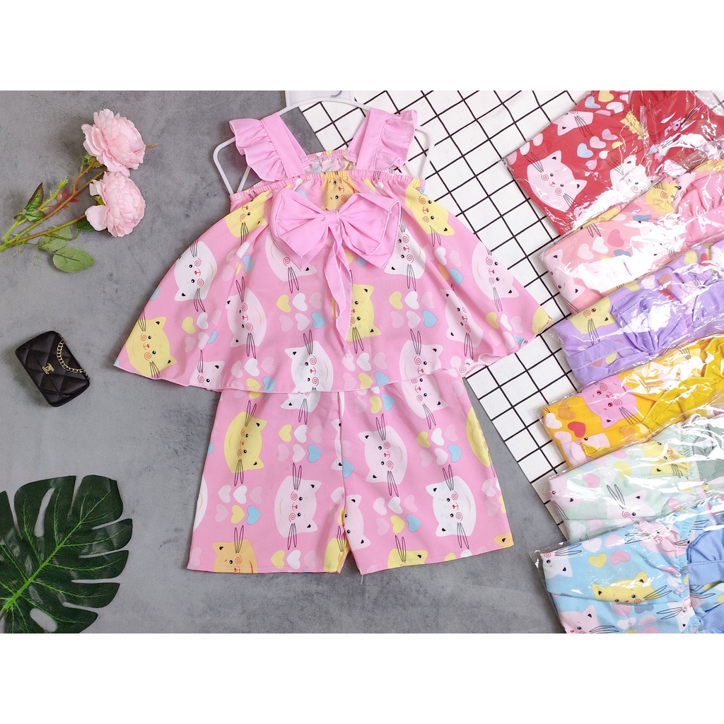 Bộ Lụa Dây Cánh Tiên Phối Nơ Dễ Thương Bé Gái (12-18kg) (giao màu ngẫu nhiên)