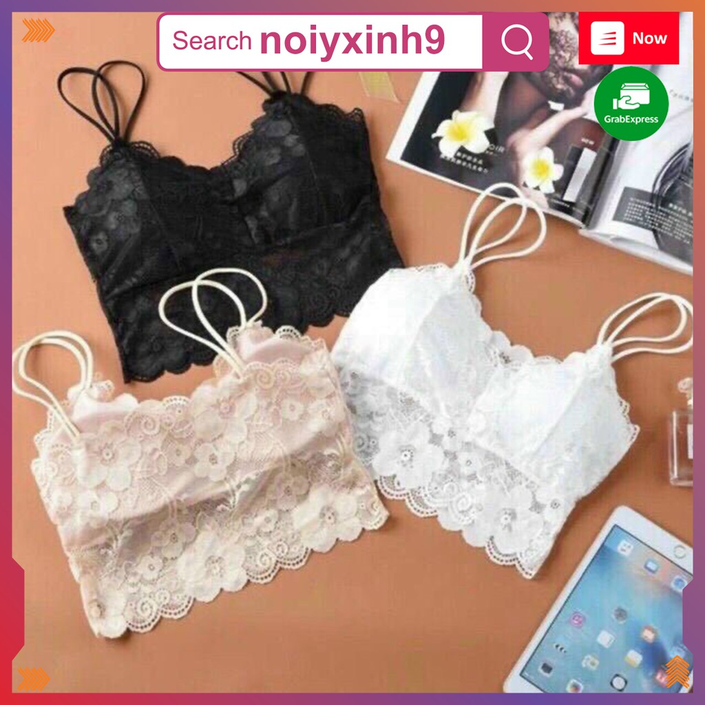 [Mã FAMAYWA2 giảm 10K đơn 50K] Áo bra ren hai dây croptop quyến rũ, freesize, có mút ngực - ABR35MN