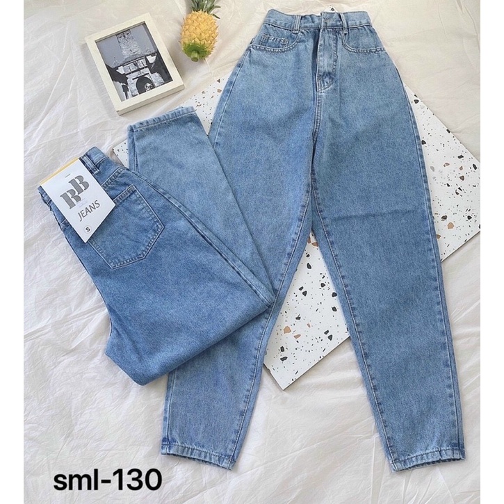 Quần Baggy Jean Nữ Trơn Lưng Cao, Quần Bò Lưng Cao Form Đi Học Đi Làm Dễ Phối Đồ Ms130