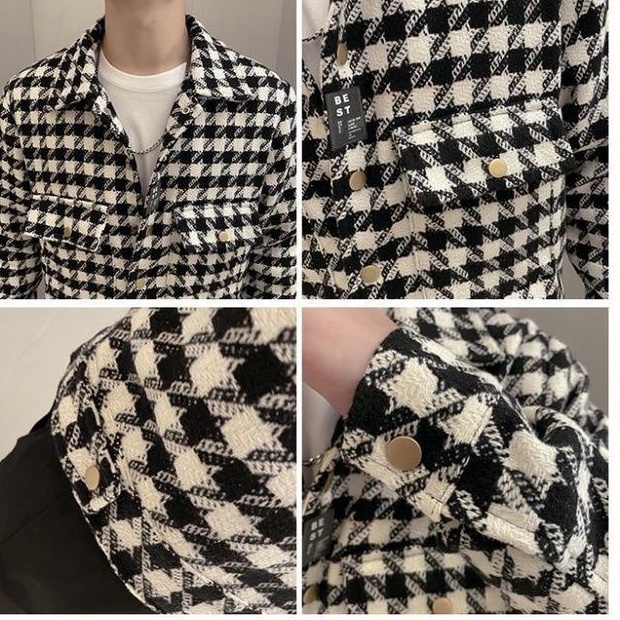 Áo khoác nam Hàn Quốc dài tay, hoạ tiết đen trắng