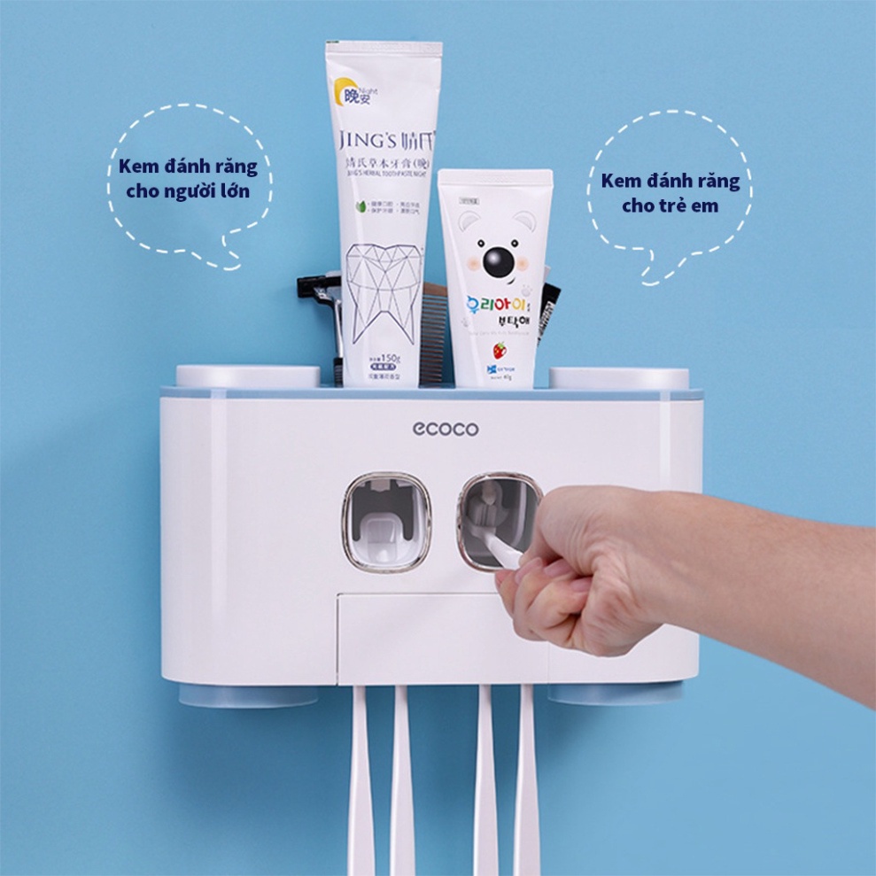 Bộ nhả kem đánh răng tự động ECOCO thông minh dán tường, Máy bóp kem đánh răng kệ để đồ phòng tắm tiện lợi sasa