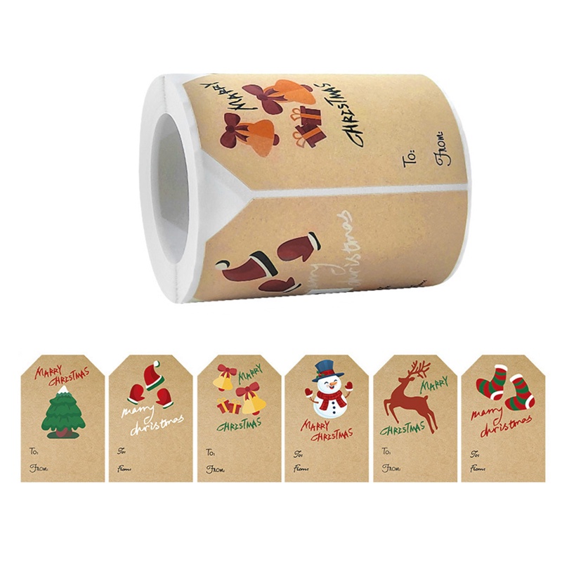 Cuộn 250 Nhãn Dán Trang Trí Quà Giáng Sinh Bằng Giấy Kraft