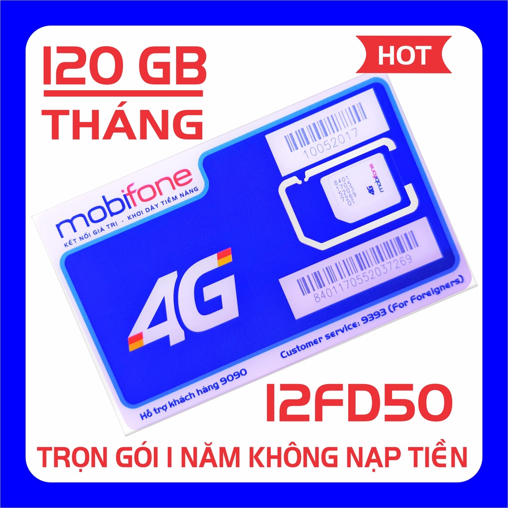 Sim 4G MobiFone CS6N data 180 GB/tháng, sim trọn gói 6 tháng