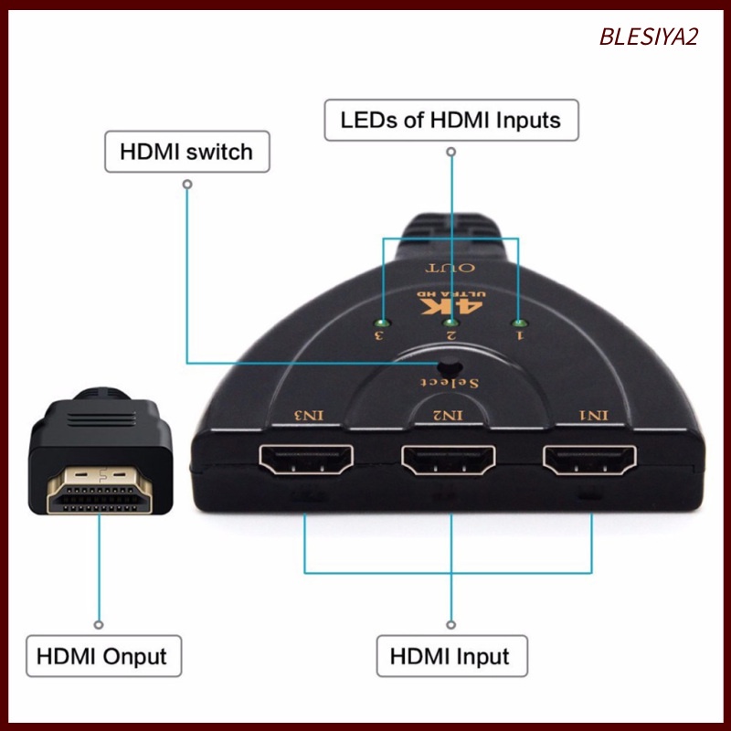 [BLESIYA2]HDMI Splitter 4Kx2K Switcher Splitter 3 in 1 Ports 4K HDMI Remote Switch