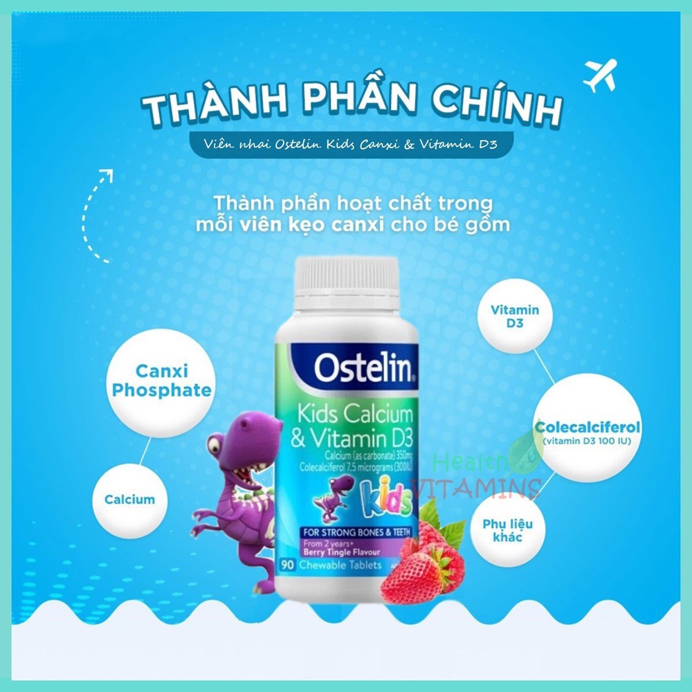 Canxi Ostelin khủng long viên cho bé - Ostelin Kids Calcium & Vitamin D3 90 viên