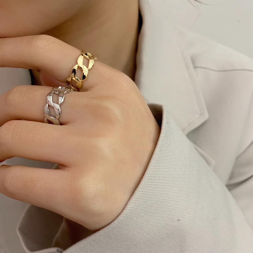 Nhẫn hở phối dây xích kim loại phong cách retro Hàn Quốc mới 2021