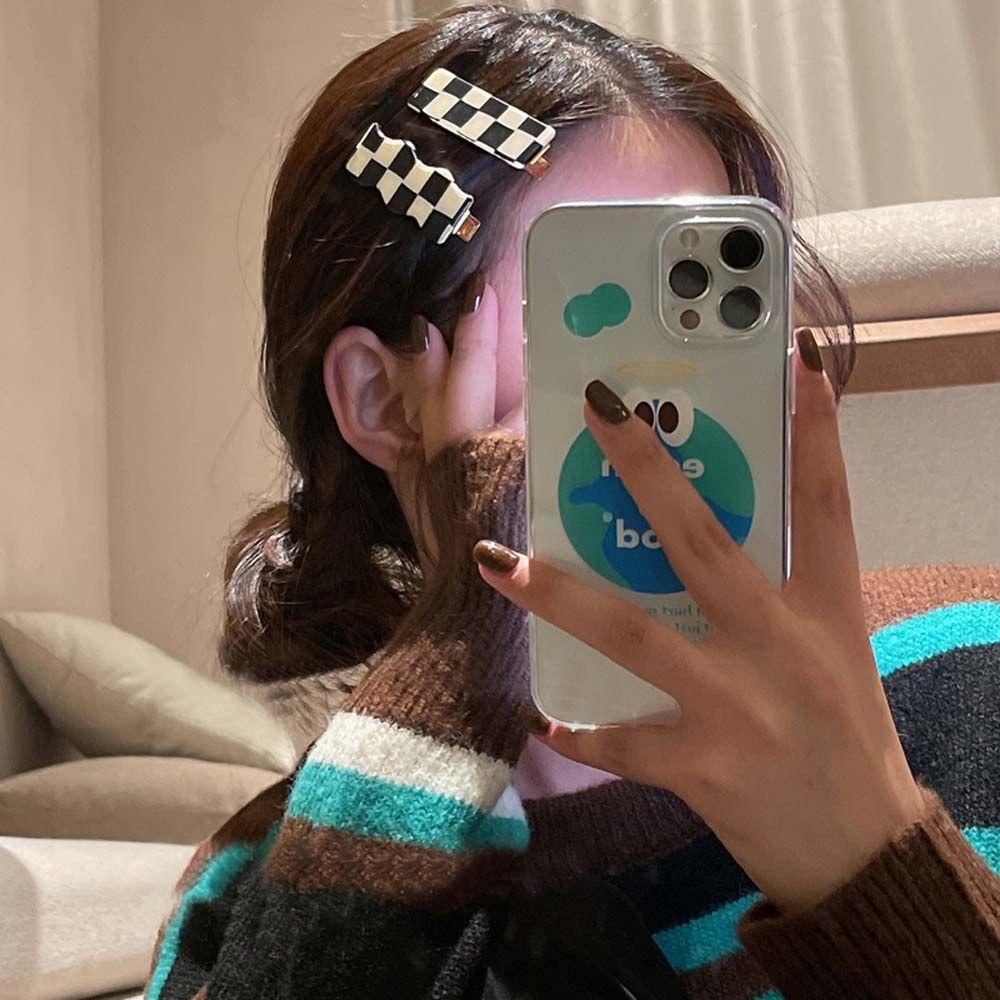 Kẹp Tóc Mỏ Vịt Bằng Acrylic Không Để Lại Dấu Vết Họa Tiết Ca Rô Dành Cho Nữ DANILO