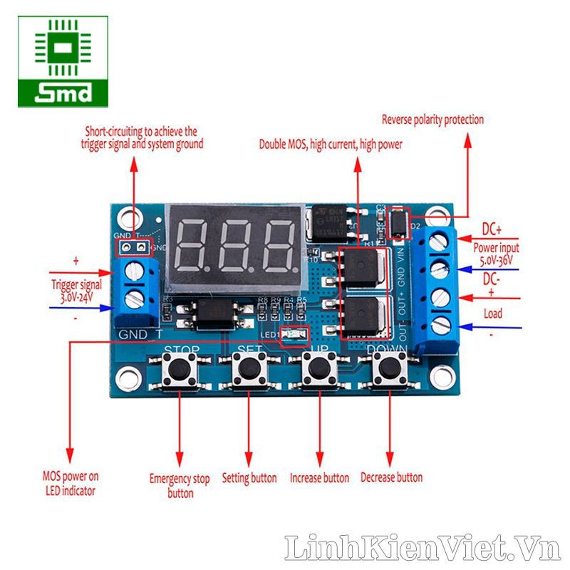 Module timer 2 đầu ra mosfet (module định thời 2 đầu ra) (5-36V)