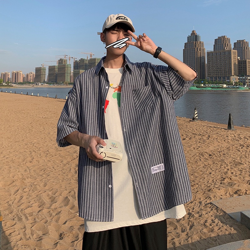 Áo sơ mi ngắn tay họa tiết sọc thời trang nam trẻ trung
