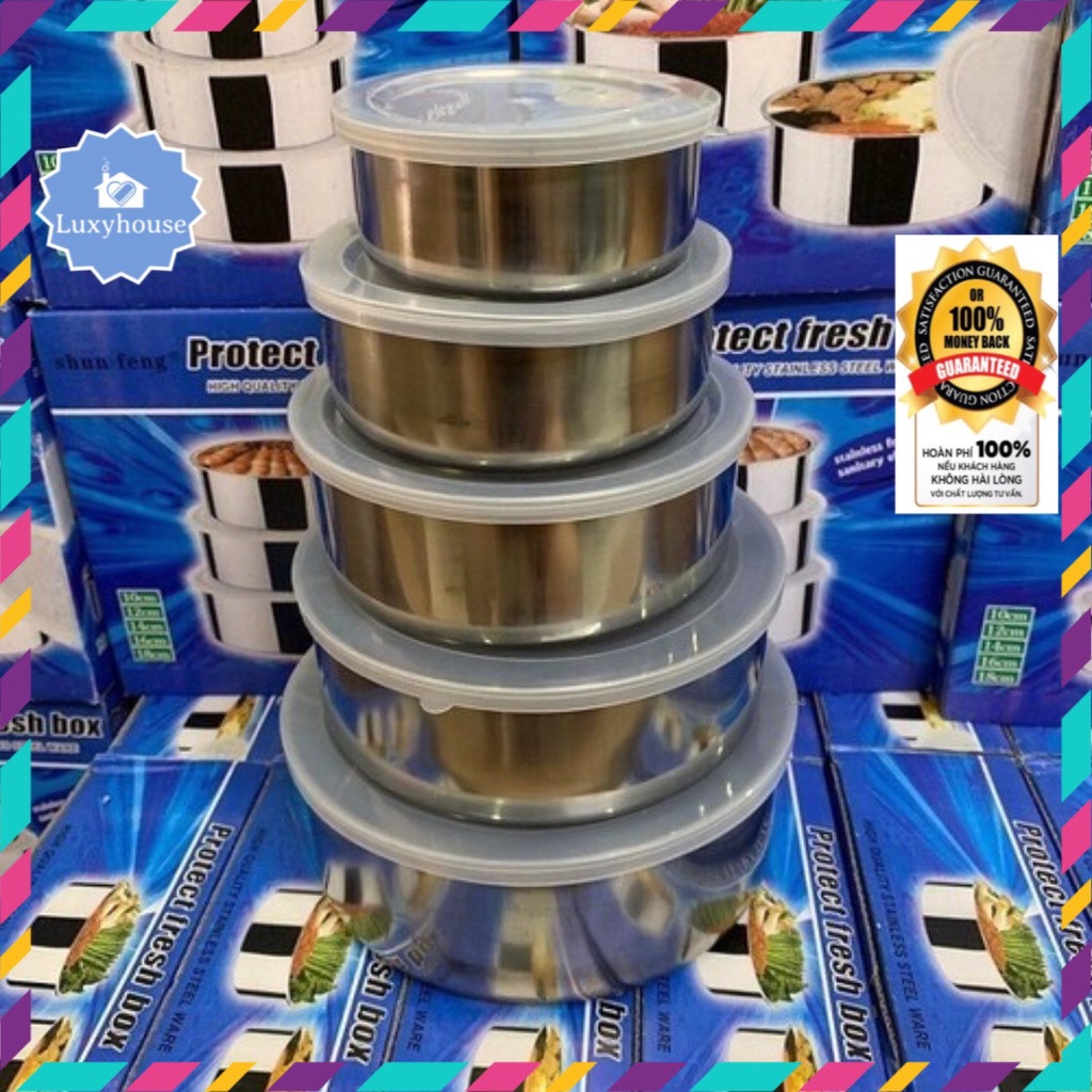 Bộ thố lạnh inox 5 món , Bộ 5 hộp đựng thực phẩm inox có nắp đậy cao cấp - Luxy Houseware