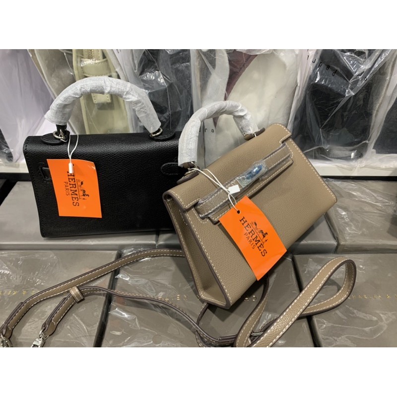 Túi Kelly dáng lùn tag bạc sz 19cm