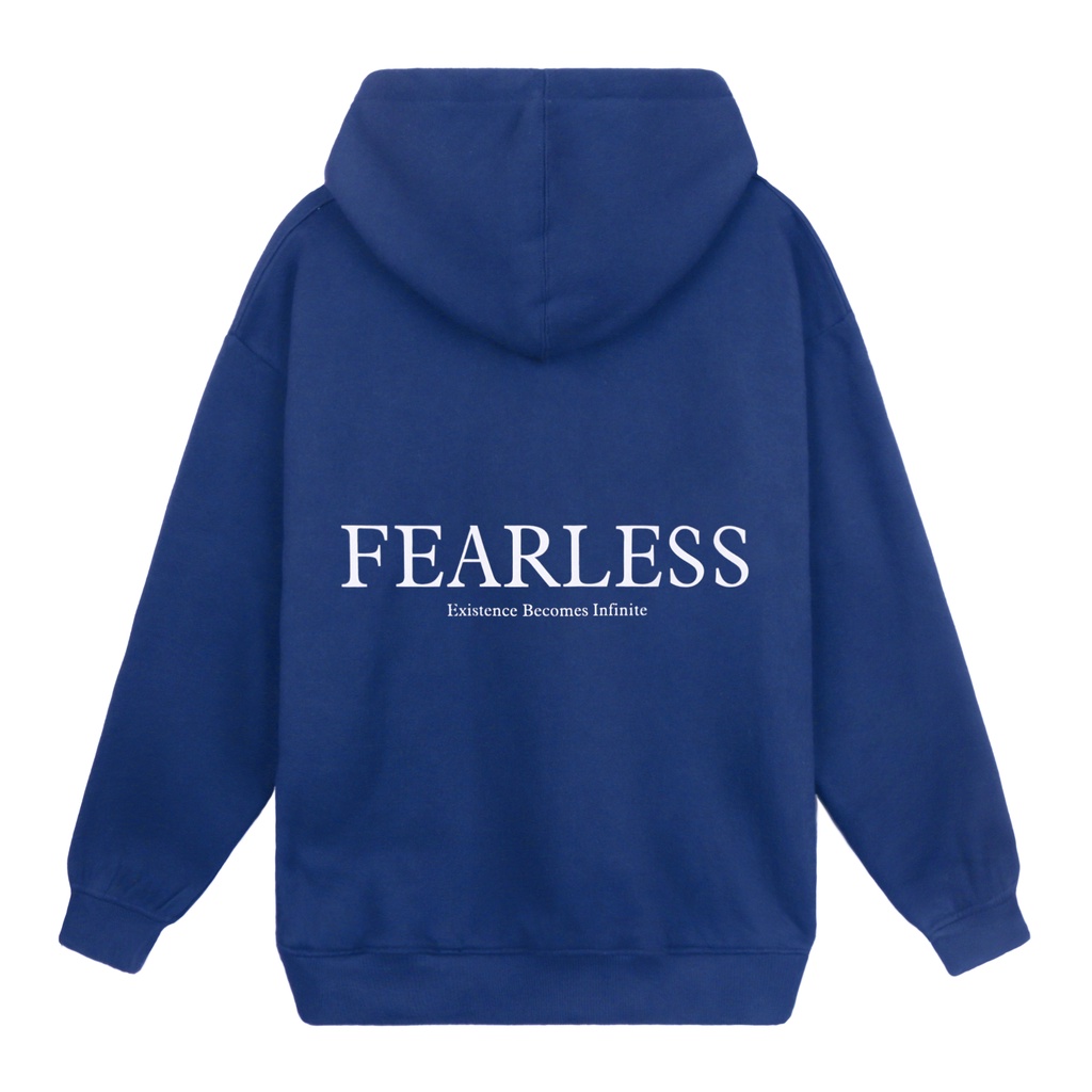 Áo Hoodie Fearless Màu Xanh Dương In Chữ Trắng Đơn Giản Chất Liệu Nỉ Bông Cotton