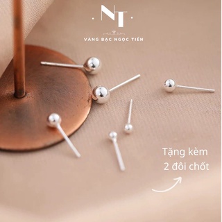 Khuyên tai bạc tròn dạng nụ xuyên, bông tai bạc nữ kiểu basic cá tính có nhiều size Vàng Bạc Ngọc Tiến